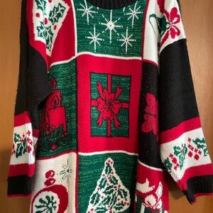 Holiday Patchwork Sweater - Red, Green, Black